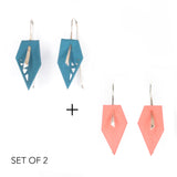 Dark Teal & Coral Geometric Drop Interchangeable Earrings (2 Colors, 1 set of Silver Hooks) - Vertigo