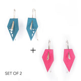 Dark Teal & Fuchsia Geometric Drop Interchangeable Earrings (2 Colors, 1 set of Silver Hooks) - Vertigo