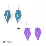 Dark Teal & Lilac Geometric Drop Interchangeable Earrings (2 Colors, 1 set of Silver Hooks) - Vertigo