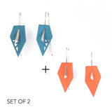 Dark Teal & Tangerine Geometric Drop Interchangeable Earrings (2 Colors, 1 set of Silver Hooks) - Vertigo
