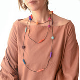 Long necklace with bright coloured geometric beads on a vegan rubber cord - Varily Jewelry - Colourful Contemporary Jewelry