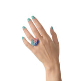Aqua Coral Blue Cocktail Ring Perforated - Vertigo by Varily Jewelry