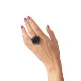 Black Cocktail Ring Perforated - Vertigo by Varily Jewelry