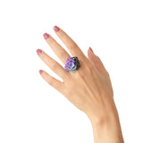Lilac Black Aqua Cocktail Ring Perforated - Vertigo by Varily Jewelry