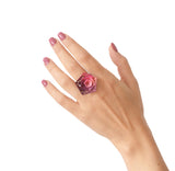 Plum Coral Fuchsia Cocktail Ring Perforated - Vertigo by Varily Jewelry